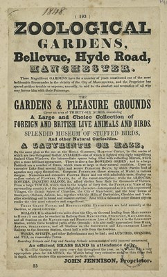 Broadside advertising Zoological Gardens at Belle Vue, 1848
